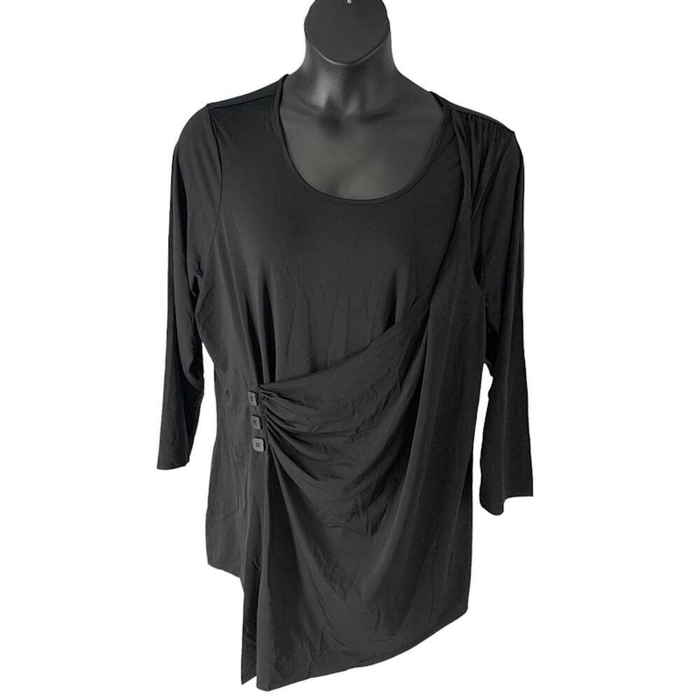 Truth + Style Twist Side Asymmetrical Hem Tunic Black - Petite